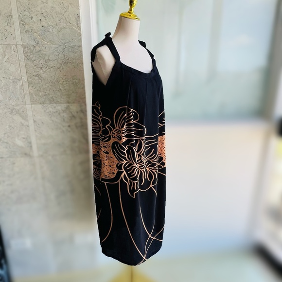 0064/ Black Brown Tie on Shoulder Dress - Picture 6 of 6